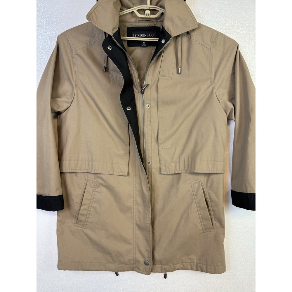 London Fog Limited Edition Jacket Womens M Tan Khaki Hooded Full Zip Coat Button - Picture 4 of 9